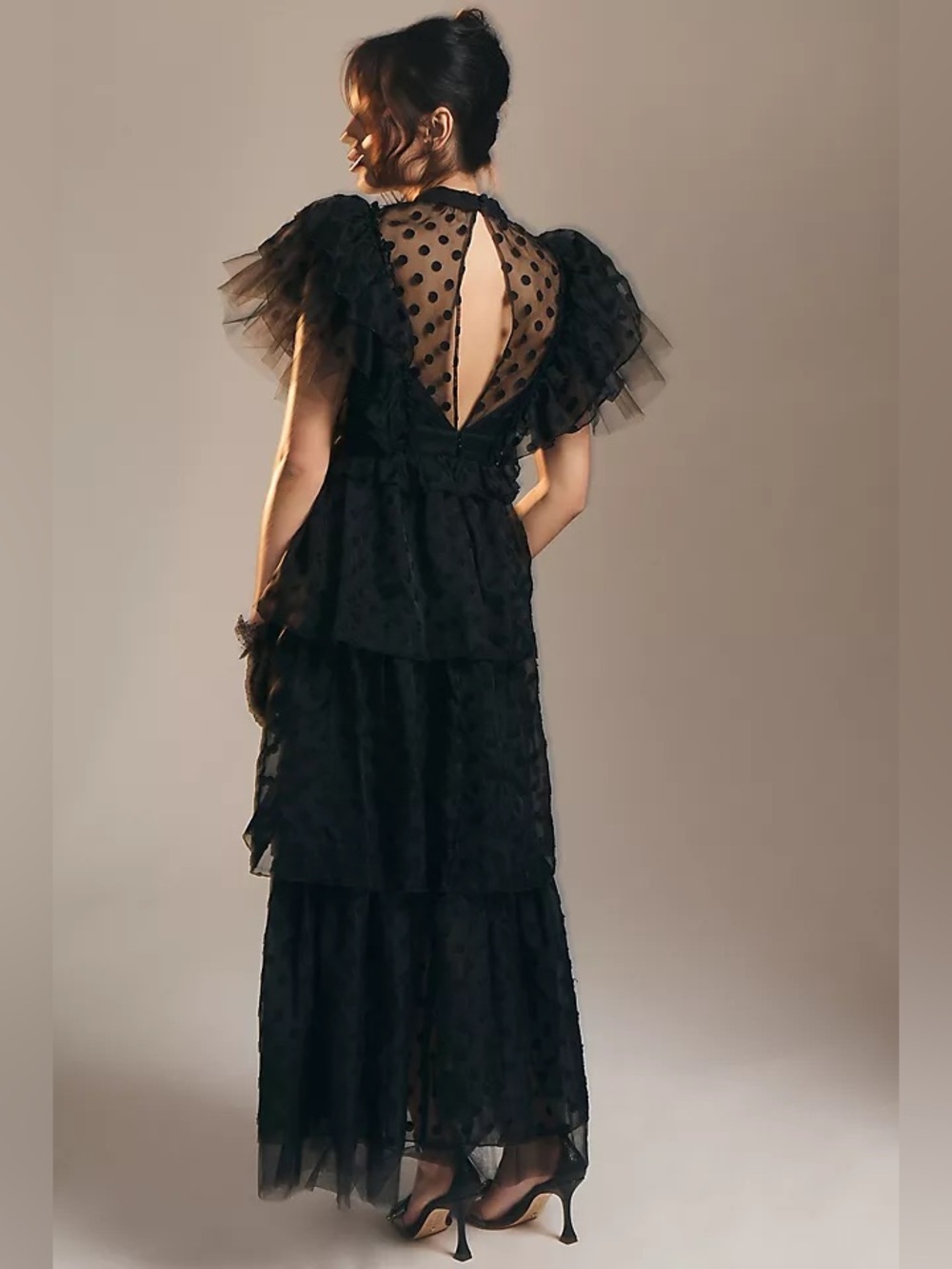 Hunter Bell Annabel Tiered Mock Neck Ruffle Sleeve Dress Sz 4